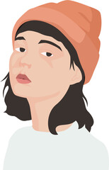Woman in Hat Beanie Illustration