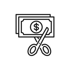 Scissors and money. Cutting price icon line style isolated on white background. Vector illustration