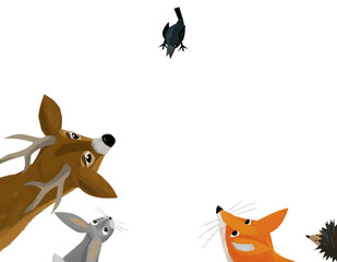 cartoon scene with forest animals on white background illustration for children