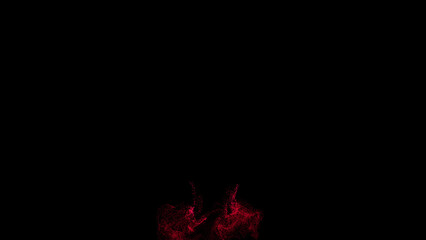Chaotic Dance of Red Particles on black background. Combustion physics. Graphical representation of physical phenomena. Physics of motion and Interaction. 3D render