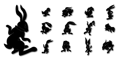 Fototapeta na wymiar The extensive set of Cute rabbits in different poses. 2023 new year, mid-autumn festival. 