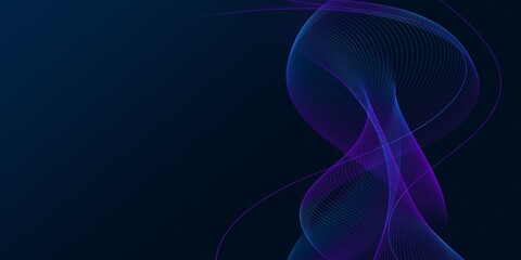 Abstract wave line flowing blue and pink purple gradient color isolated on black background for design elements in concept technology