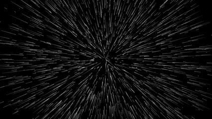 Endless cosmic inversive tunnula. Hypertransition in space. Space flight. Forward to the future or past. Abstract fantastic background. Monochrome on black background 3D render