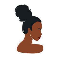 Afro American Woman Vector Illustration Portrait. Beautiful Girl Dark Skin. Curly Hair
