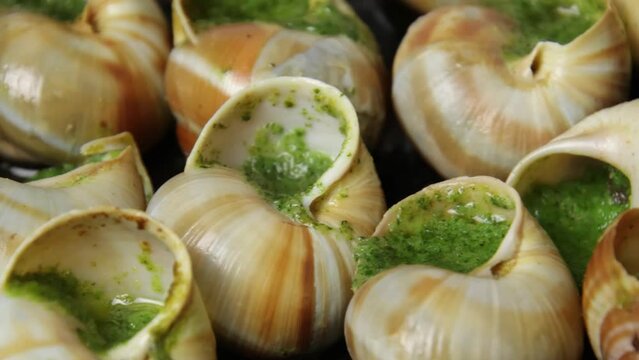  escargots cuisin&eacute;s &agrave; l'ail et au beurre persill&eacute;