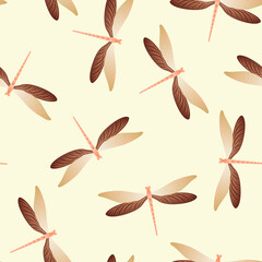 Dragonfly minimal seamless pattern. Spring dress fabric print with darning-needle insects. Isolated
