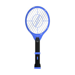 Realistic electric mosquito swatter vector illustration in trendy style, isolated on matching cool background. Editable 3D graphic resources for many purposes. Blue Mosquito electric racket icon.