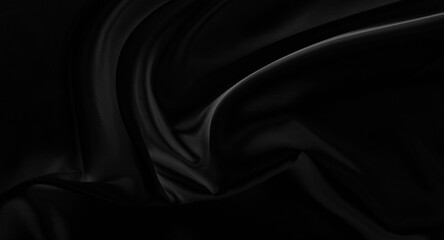Black gray satin dark fabric texture luxurious shiny that is abstract silk cloth background with patterns soft waves blur beautiful.