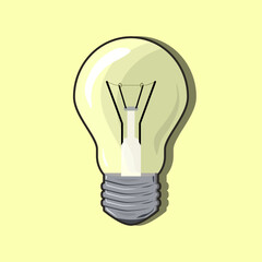 Realistic electric light bulb vector illustration in trendy design style, isolated on yellow background. Bulb 3d icon. Perfect for your graphic resources.