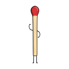 Cute Matchstick Character vector illustration in funny trendy design style isolated on white background. Realistic unlit unused match stick icon. Perfect for your graphic resources.