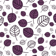Colorful leaves. Seamless abstract pattern with colored plants. Stylish design of fabric, packaging, tableware. 