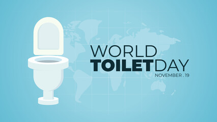 World Toilet Day Vector illustration, with toilet icon and world map, in trendy design style. Background template for international event observed every november 19. It's the best graphic resources.