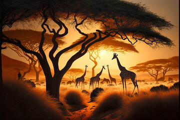 Fototapeta na wymiar Beautiful Africa landscape, Generative Ai