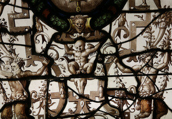 Stained glass in Ecouen castle, Ecouen, France