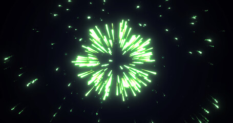 Abstract background of bright green glowing shiny bright beautiful festive fireworks salute