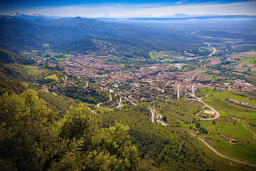 Fototapeta na wymiar Aerial view of the city of Berga seen from the monastery of Queralt, Bergueda, Catalonia, Spain