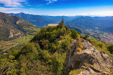 Aerial view of the monastery of Queralt, Bergueda, Catalonia, Spain