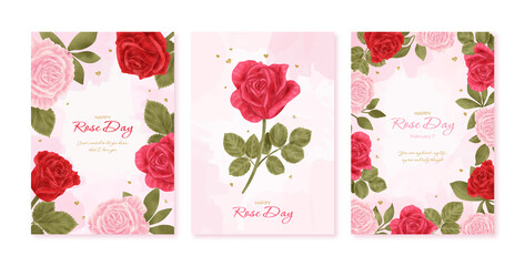 Happy Rose Day greeting card collection for social media post with roses in the illustrated background 