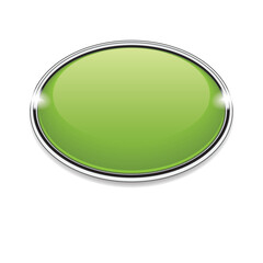 Green button with metallic border isolated on a white background