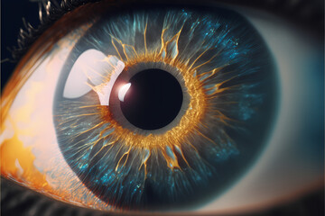 Eye macro in a sterile environment and perfect vision,  illustration digital generative ai design art style