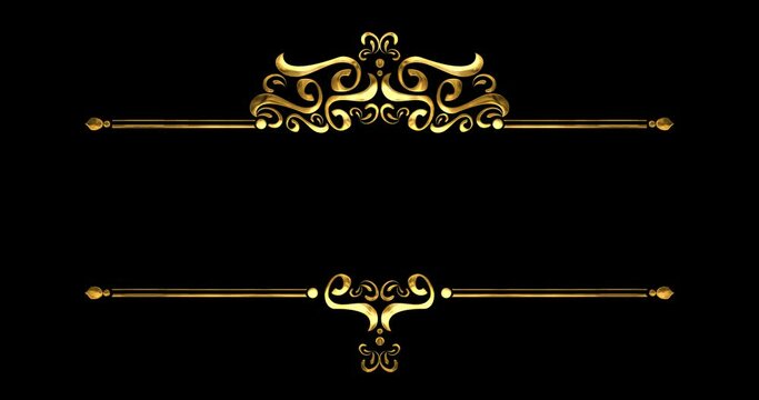 Vintage golden Title Border Frame For Design Elements lower third Animation on the black screen alpha channel. Suitable for the lower third, videos, invitations, greetings, celebrations, and festivals