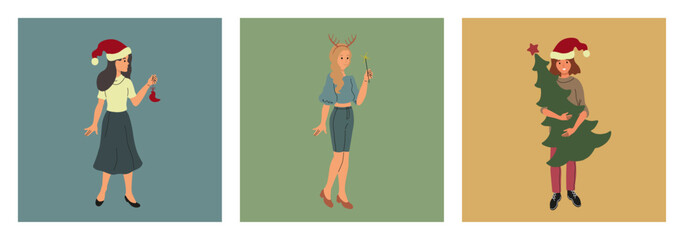 Traditional winter holiday celebration. Hand drawn Vector illustration