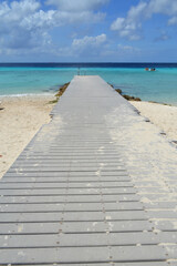 a beautiful wooden pier on a paradise beach on the island of Curacao in the caribbean sea