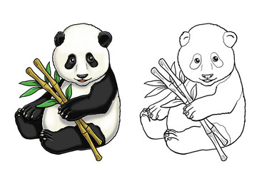 Cute giant panda to color in. Template for a coloring book with funny animals. Coloring template for kids. © Lunstream