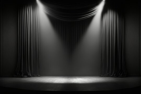 Empty Musical Theater Stage With Curtains, Ai Generated