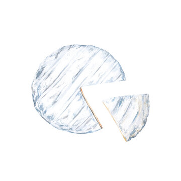 watercolor brie cheese with slice clip art preview