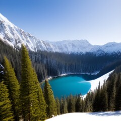 Snow forest and Alpine ice lake