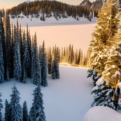 Snow forest and Alpine ice lake