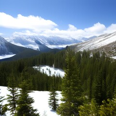 Obraz premium Snow forest and Alpine ice lake
