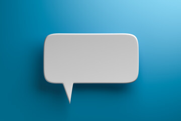 Fototapeta na wymiar Social media notification icon, white speech bubble on blue background. 3D rendering