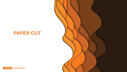 Paper cut background with wavy layers in Orange. Abstract design for brochure, flyer, magazine, business card, branding, banner, header, book cover, notebook vector background
