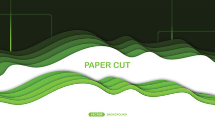 Paper cut background with wavy layers in green. Abstract design for brochure, flyer, magazine, business card, branding, banner, header, book cover, notebook vector background