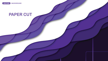 Paper cut background with wavy layers in dark blue. Abstract design for brochure, flyer, magazine, business card, branding, banner, header, book cover, notebook vector background