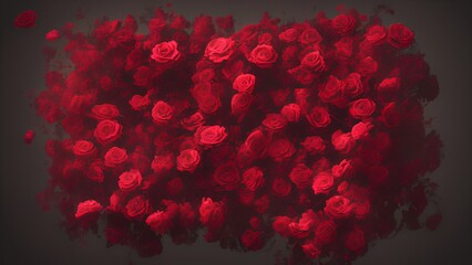 Generative AI,close-up of red flowers against black background