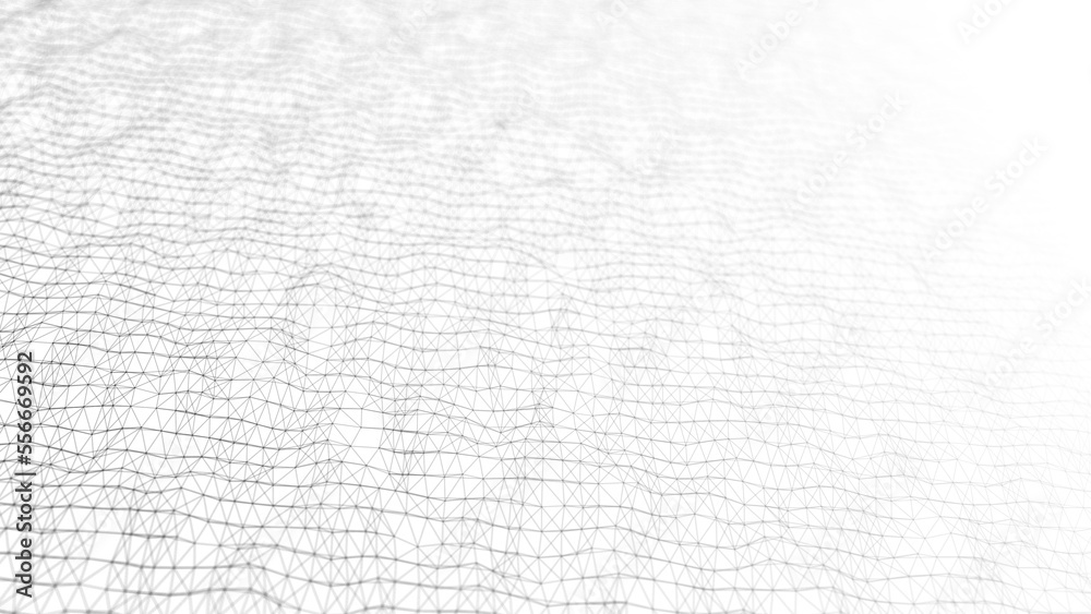 Poster wave of particles on a white background. abstract interlaced lines and dots. digital connection of e