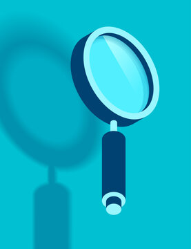 Magnifying glass icon in 3d flat style. Search loupe on color background. Business analytic illustration. Vector design object for you project 