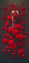 A fictional person, not based on a real person, Generative AI,woman with red flowers in hair