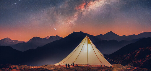 tent in the mountains, Generative AI Art Illustration