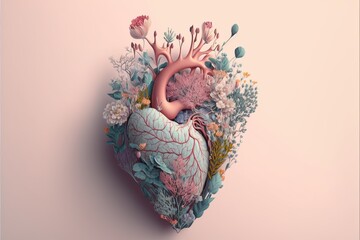 Heart made of flowers. Generative AI