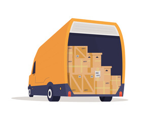 Van with boxes. Moving house. Delivery service. Logistics. Loaded car. Flat vector illustration.