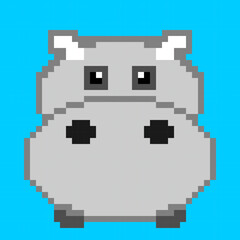 Fototapeta premium Pixel art of Animal, hippopotamus block design
