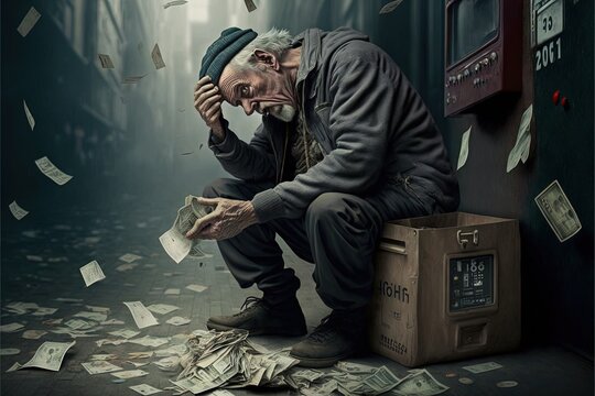 man losing money in crypto value illustration generative ai