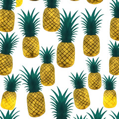 futuristic Pineapple watercolor on bright white background 