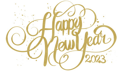 Happy new year lettering with golden ink