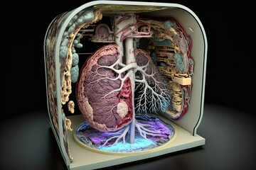 Sci-fi and cyborg human organ isolated on black background. technologic organs perform tasks that are out of reach for natural human ones, improve physical capabilities, and produce chemical elements.
