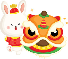 a vector of a rabbit with a lion dance